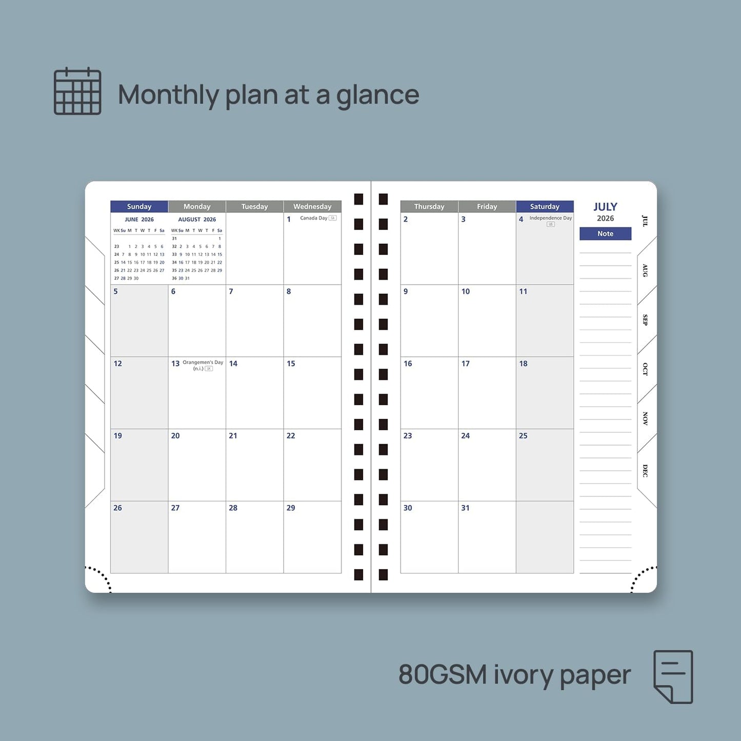 POPRUN 2026 Daily Planner One Page per Day (Medium 6'' x 8.5'') - 12 Months Calendar Appointment Book with Hourly Slots, Inner Pocket, Monthly Tabs, Pen Holder - Pacific Green