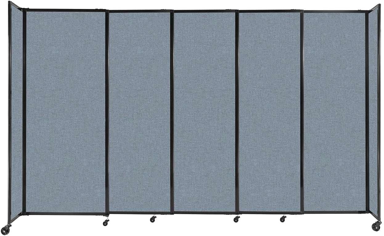 Versare Straightwall Sliding Portable Wall Partition | Freestanding Office Dividers | Locking Wheels | Temporary Room Separator | 11'3'' Wide x 6'10'' Tall Powder Blue Fabric Panels