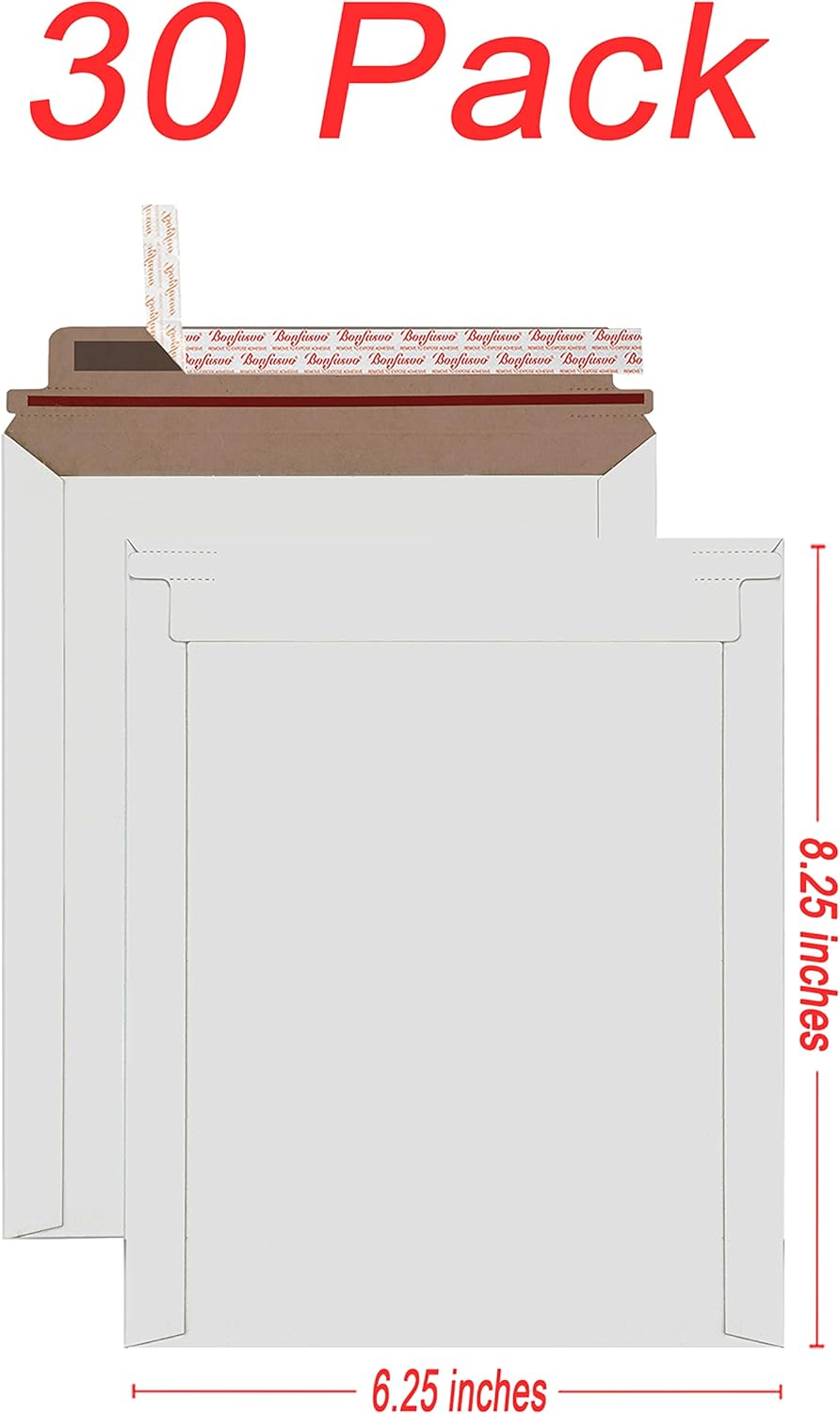 Rigid Mailers 30 Pack 6.25 x 8.25 inches White Self Seal Stay Flat Bulk Cardboard Kraft No Bend Mailers Peel and Seal for Document Photos Pictures Papers Files CD
