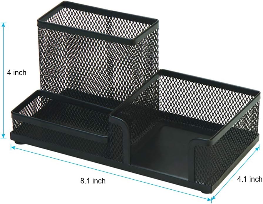 2 Pieces Pen Holder for Desk Mesh Metal Pencil Holders Pen Cup Marker Holder Desk Caddy with Sticky Notes Holder Pen Organizer for Office Supplies Workspace School Home Black