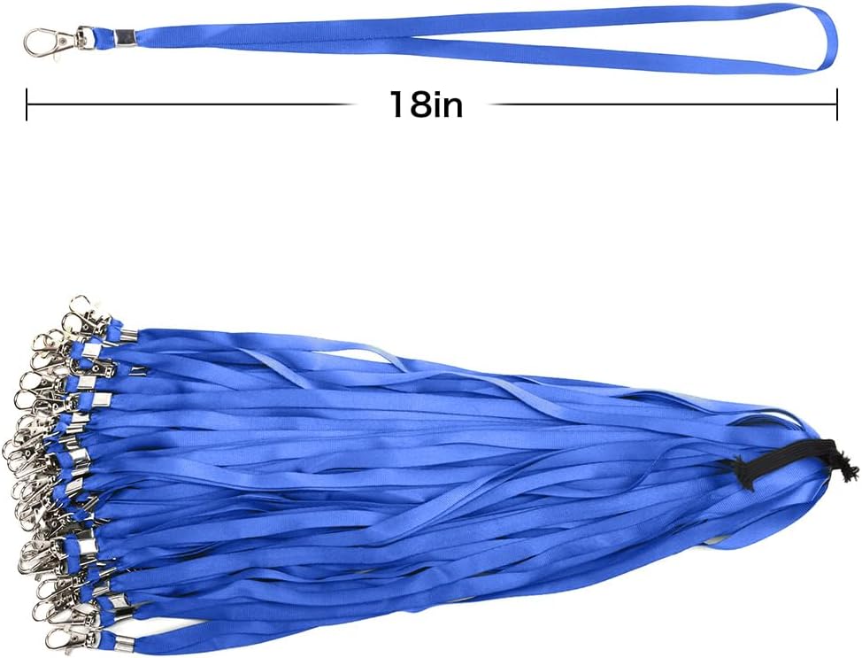 Lanyards 100 Pcs Bulk Lanyard for Id Badges Flat Black Lanyard with Badge Clip Swivel Hook (100, Blue)