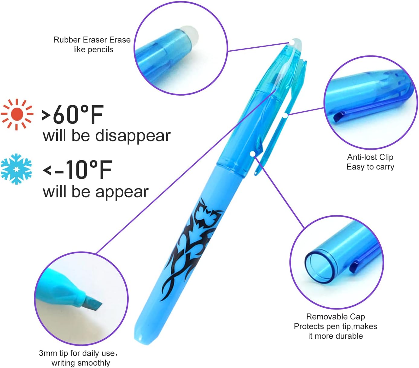 Erasable Highlighter Pen Light Soft Color,Hot Erasable Marker Pens,Chisel Tip Marker Pen with Rubber for Adults Kids Students School Office Stationary Supplies Gifts,6 Color