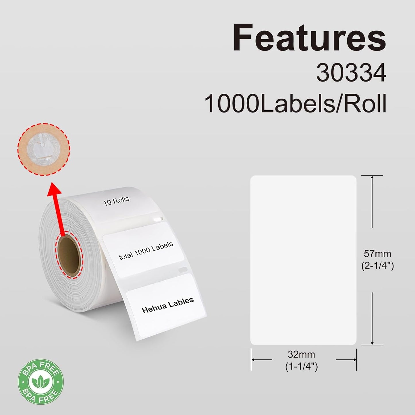 Hehua 10-Roll 2-1/4" x 1-1/4" Compatible with DYMO Labelwriter 550 5XL 30334 with RFID Chip, Multipurpose Barcode & FNSKU Labels, Perforated, Compatible with DYMO Desktop Printers, Total 10000 Labels
