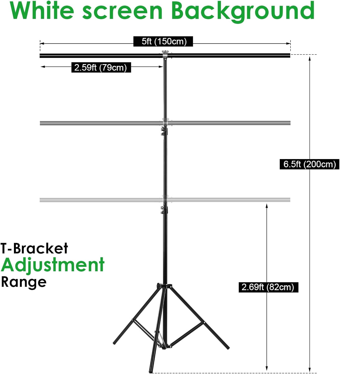 Green Screen Backdrop Kit, Portable Greenscreen Background with T-Shaped Stand, 5 Clamps & Carrying Bag for Photography, Streaming, Zoom, Gaming, (White, 6.5 Feet X 5.0 Feet)