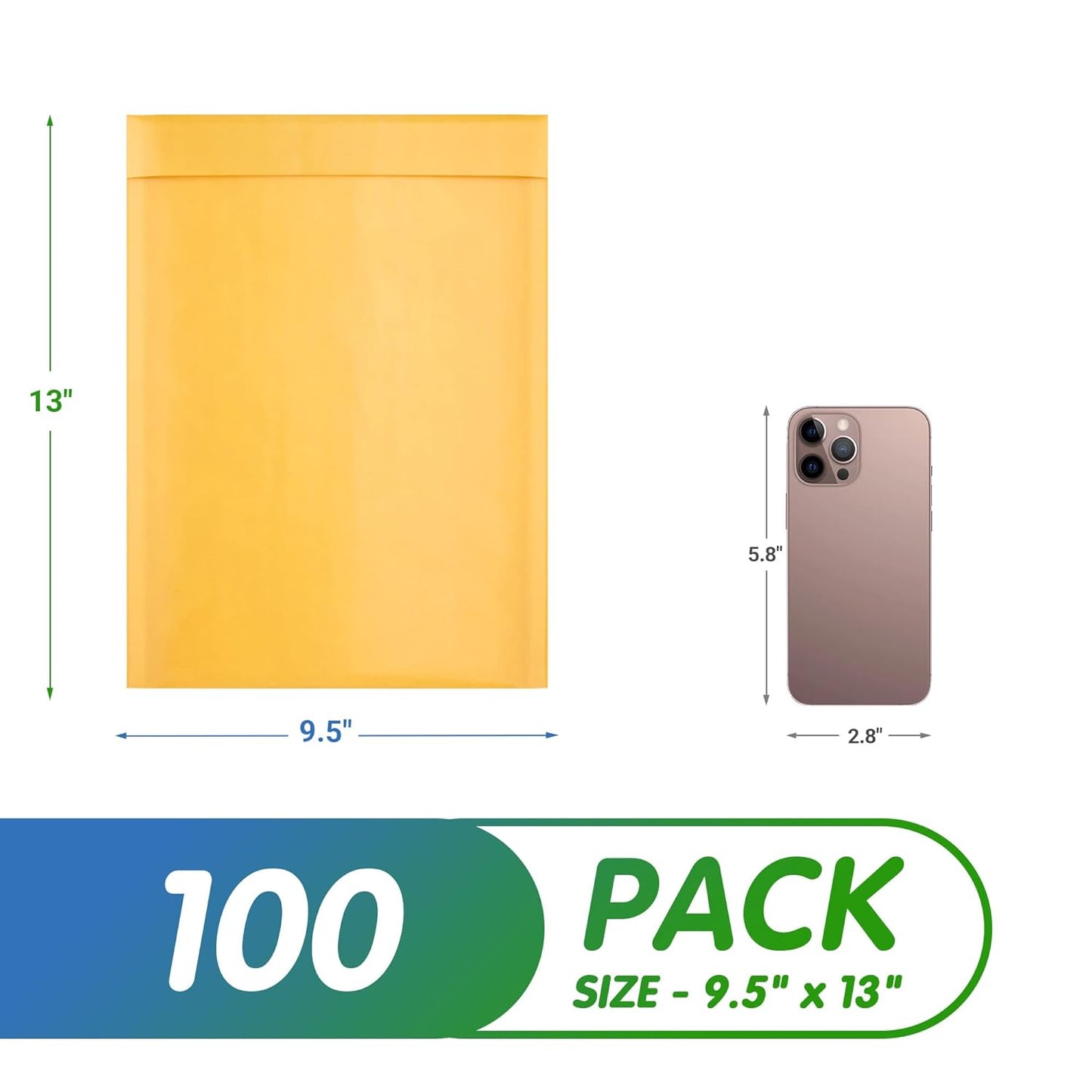 Yellow Kraft Bubble Mailer Envelopes, 9.5 x 13 Inches. 100 Pack Mail Padded Envelopes Self Seal. Waterproof Kraft Bubble Mailers. Tear-Resistant Mailing Envelope Padded. Sturdy Paper Mailer