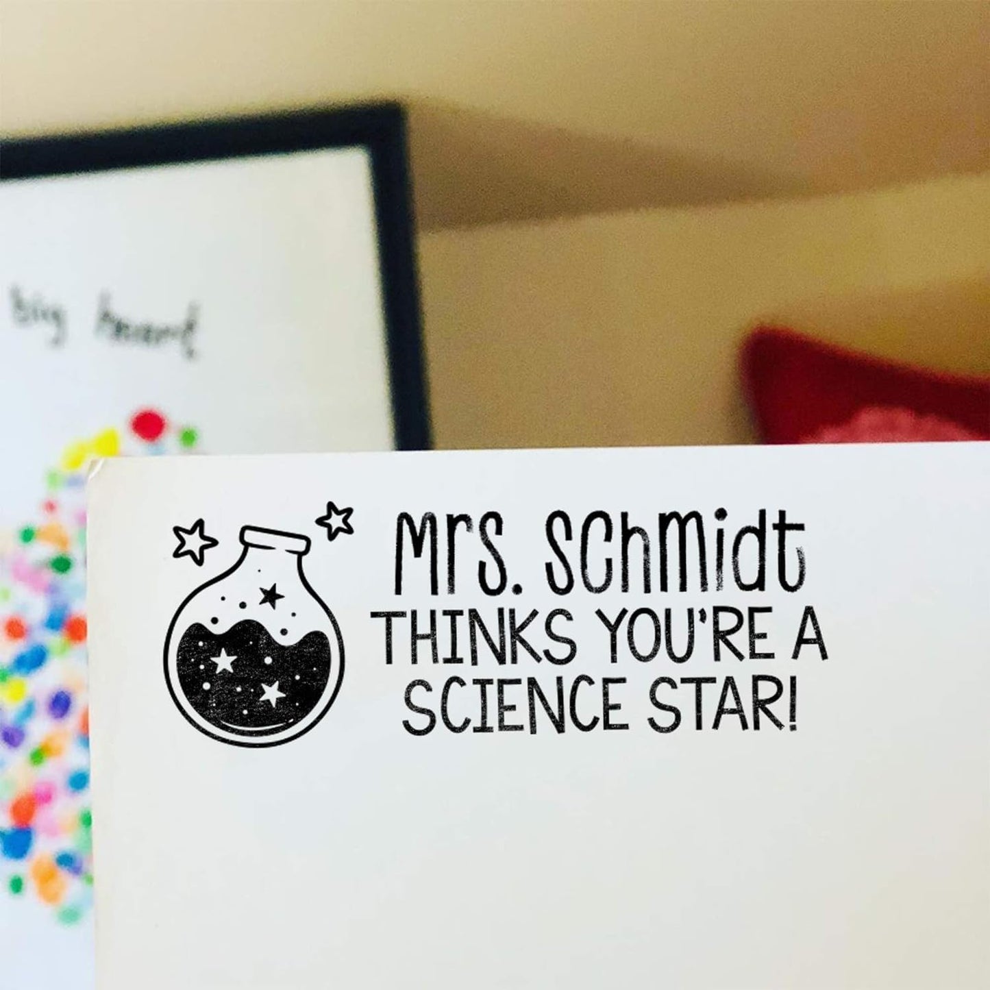 Custom Self-Inking Teacher Stamps | 49 Designs | Fun Phrases | Grading Made Easy | Classroom and Library Book Stamps (Science Star, Xtra Wide)