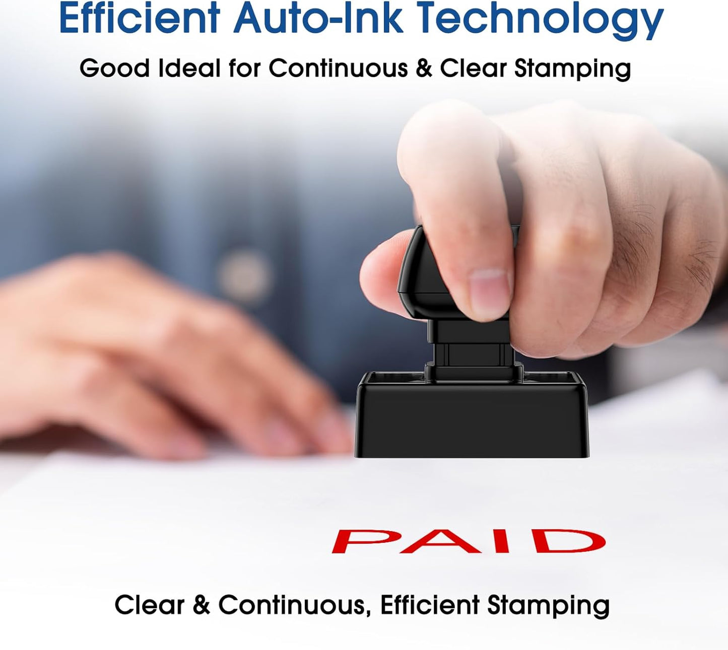 Paid Stamp Self Inking for Office, Accounts Payable, Retail Use, Business. Auto-Ink Technology, Clear & Continuous, Efficient Stamping - Bright Red Ink