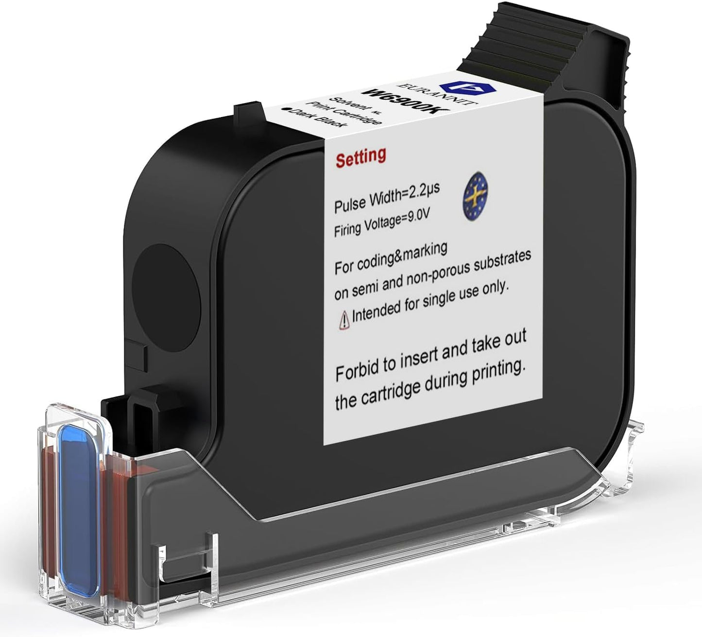 0.5" 42ml Quick-Drying W6900K Ink Cartridge for 0.5inch/12.7mm Handheld Inkjet Printer E55/E15/E98/E11/E12/E16, Black