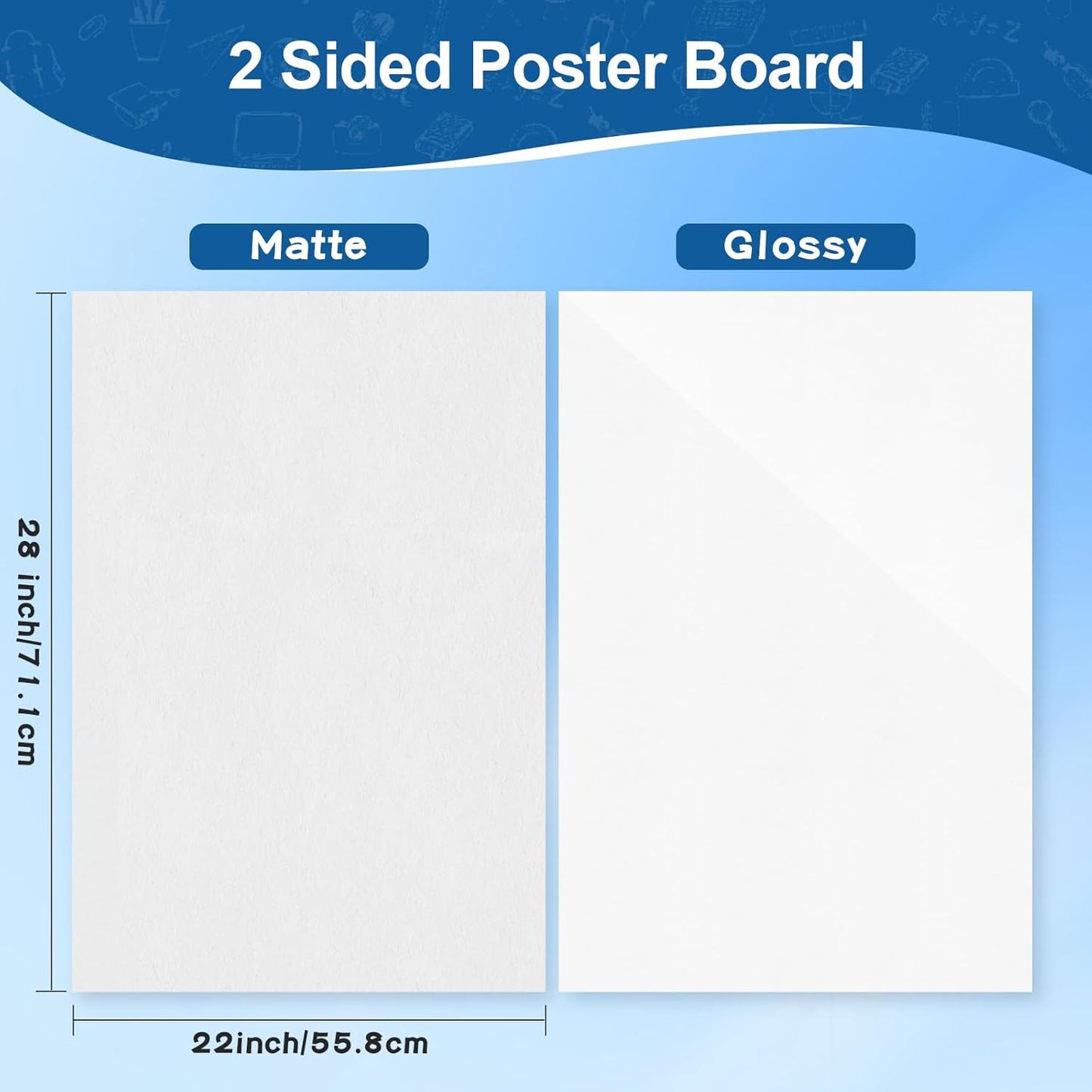 VinTS 22x28 White Poster Board, 60Pcs Poster Paper,2 Side Glossy & Matte Thickness Poster Board Bulk for Vision, Science Fair, School Arts (Pack of 60)