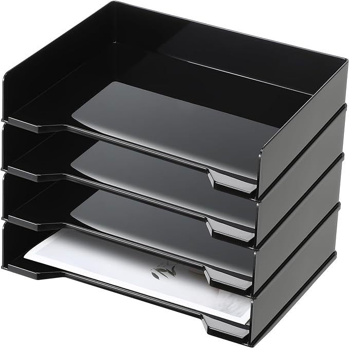DoubleFill 4 Pcs Stackable Letter Tray Rectangular Plastic Desk Organizer 13 x by DoubleFill