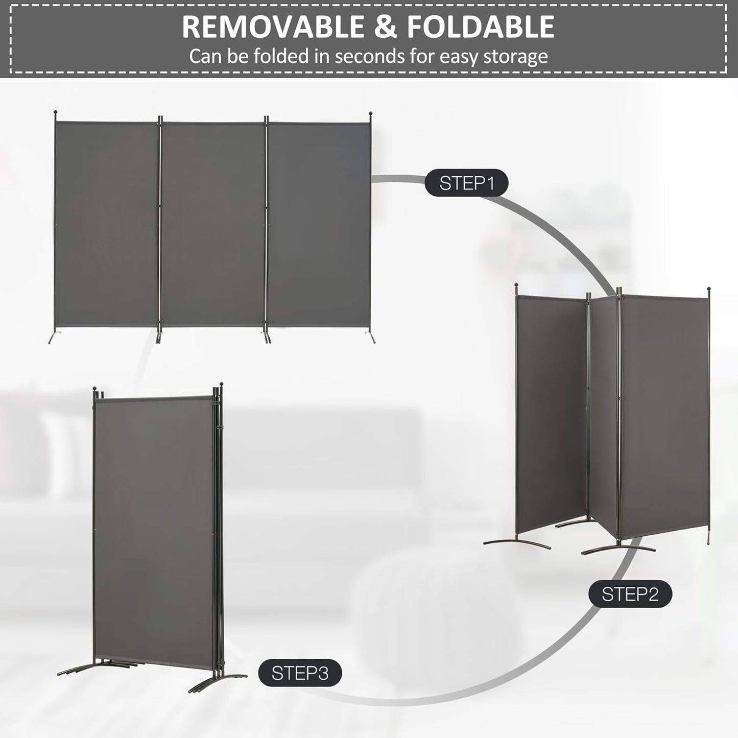 Spurgehom 3 Panel Room Divider Folding Partition Privacy Screens, Freestanding Fabric Room Panel Portable Room Partition Wall Dividers for Home Office Restaurant, 102" W X 71" H (Grey)