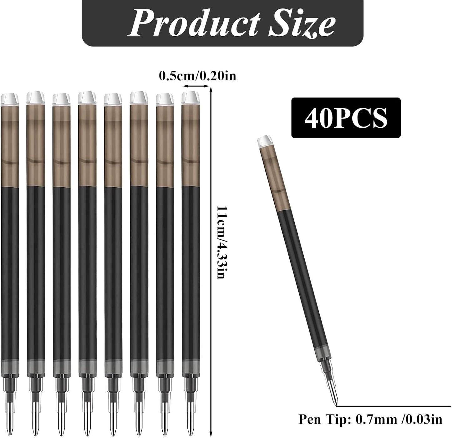 0.7 mm Erasable Gel Ink Pen Refills Compatible with Frixion Friction, Smooth Writing Multicolor Retractable Fine Point Pen Refill for School Office Home Art (Black, 40)