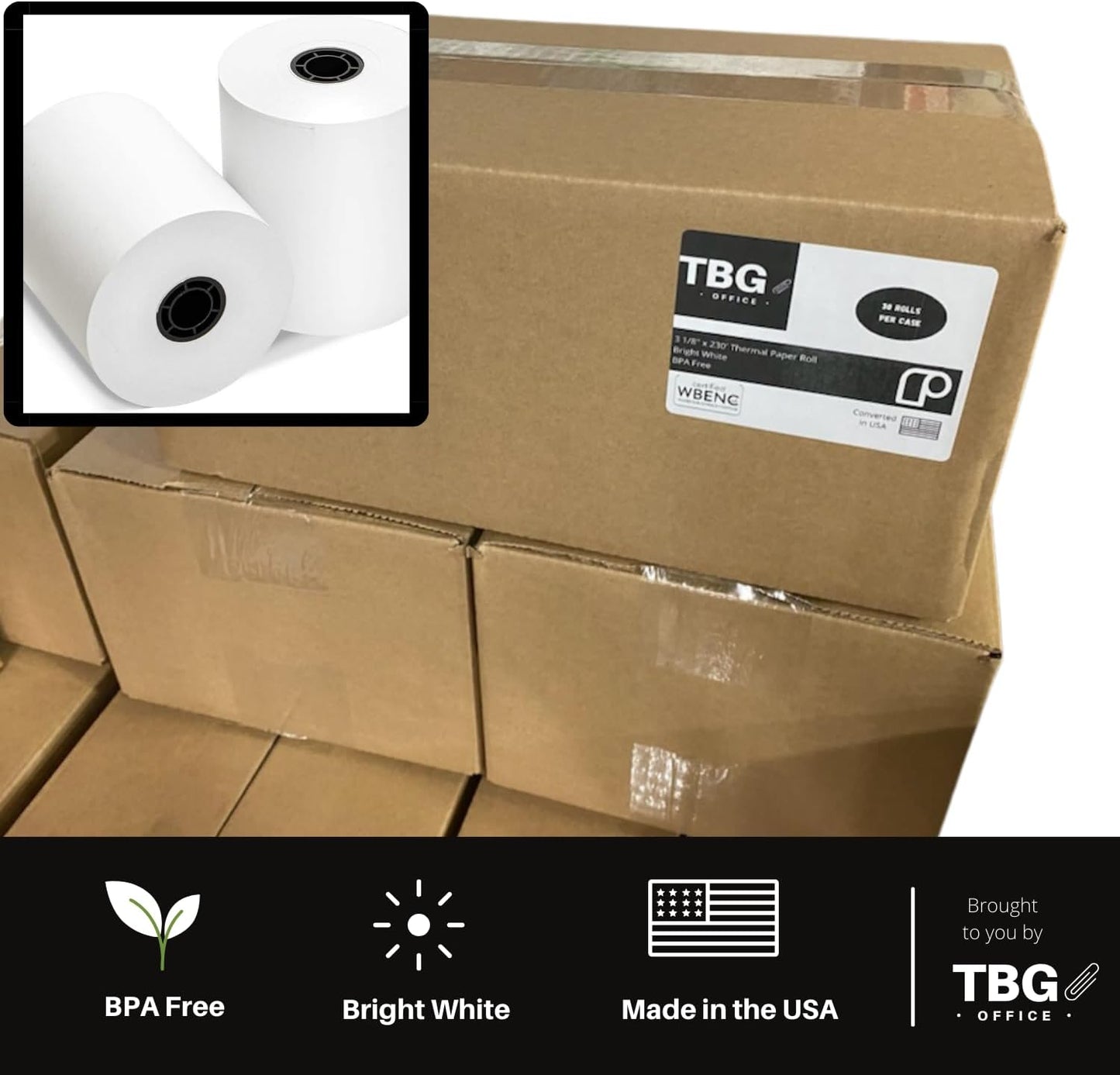 3 1/8” x 119' Thermal Paper Rolls - BPA FREE – MADE IN USA - Receipt paper rolls – Point of Sale Cash Register - Thermal printer paper - Credit Card Paper - for POS systems (1 Case - 30 Rolls)