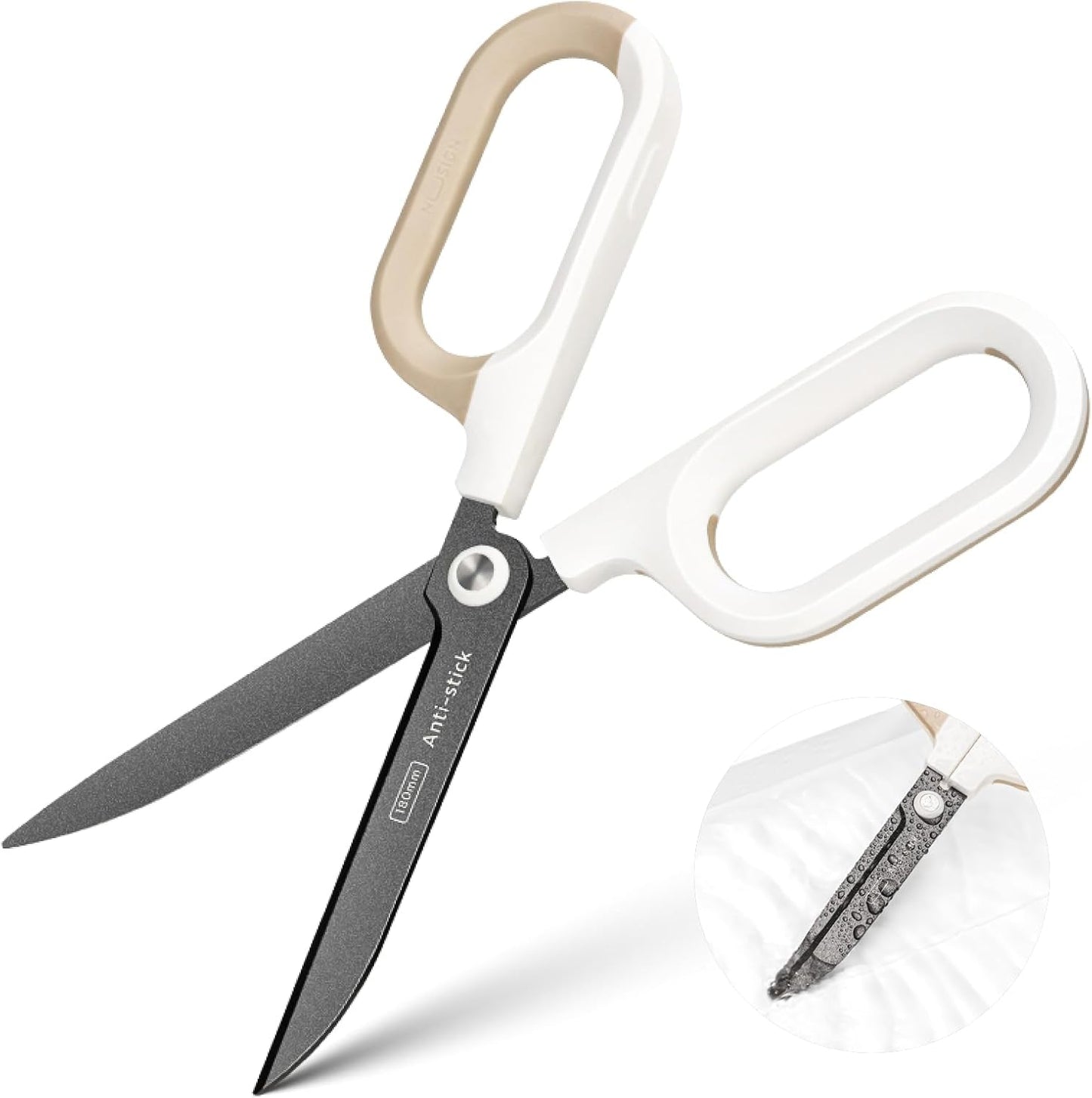 Titanium Non-Stick Scissors, Professional Stainless Steel Comfort Grip, All-Purpose, Straight Office Craft Scissors for DIY art and craft White