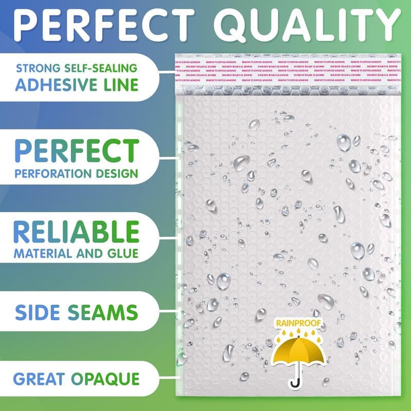 White Poly Bubble Mailers 6.5 x 9 Inch. Pack of 2000 Padded Envelopes Waterproof. Self Seal Padded Mailers with Durable Seams. Lightweight Padded Shipping Envelopes for Mailing Fragile Things
