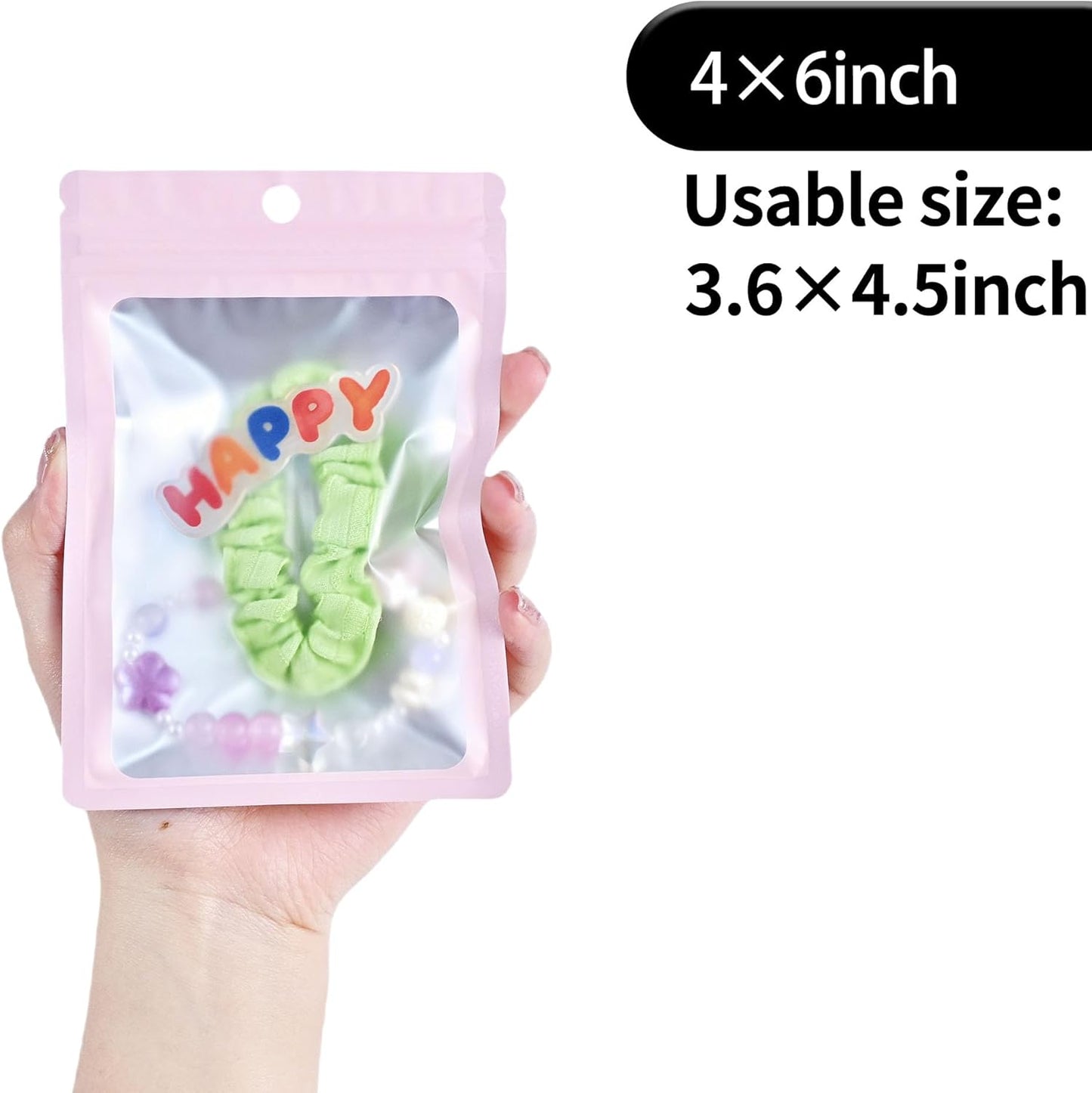 Resealable Mylar Pouch Bag Great for Office Home Party Favor Food Storage (100PCS, Pink Color, 4 x 6 inch)
