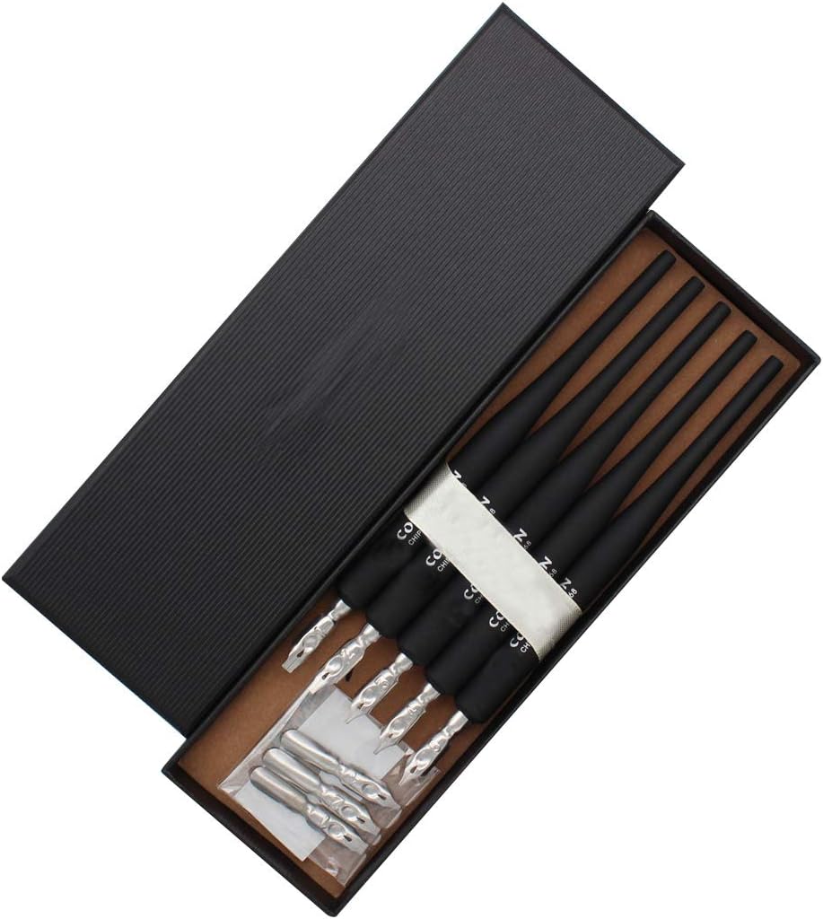 Plastic Professional Manga Gothic Pen Dip Pen Set with 5 Nibs Manga Calligraphy Drawing Pen Kit - 5 Pcs, Black