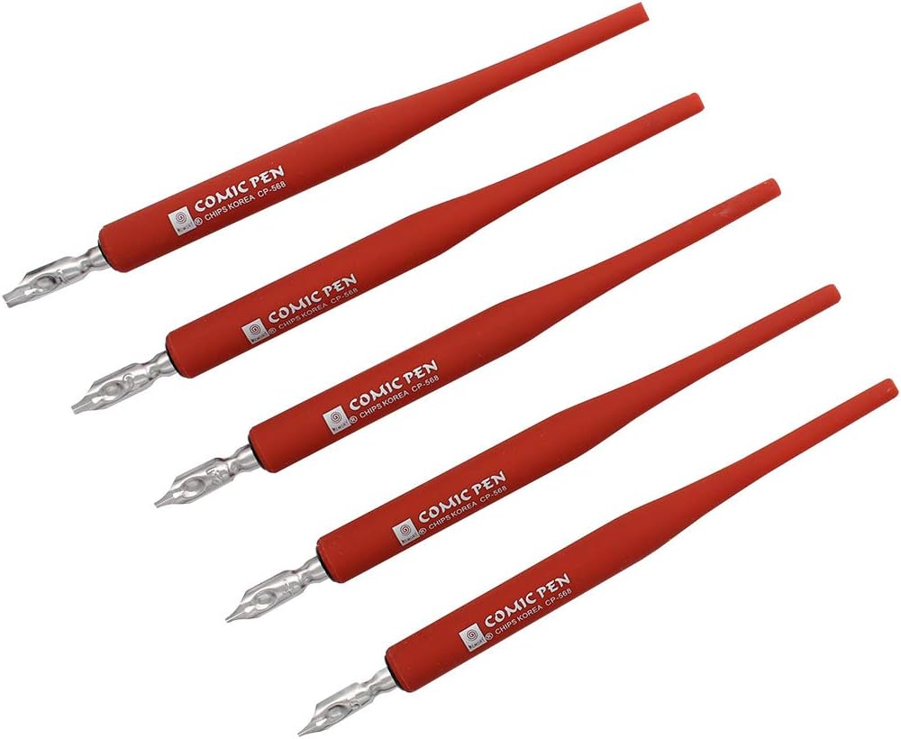 Plastic Professional Manga Gothic Pen Dip Pen Set with 5 Nibs Manga Calligraphy Drawing Pen Kit - 5 Pcs, Red