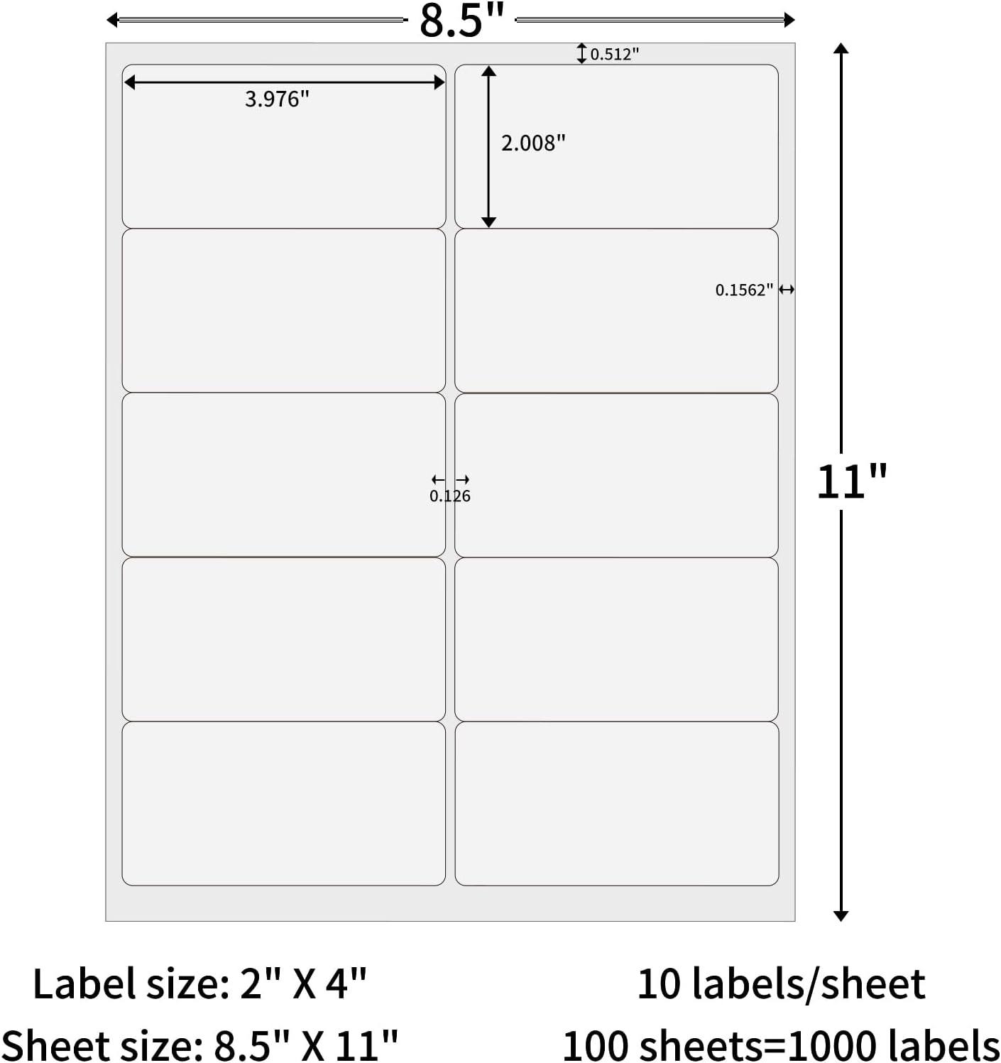 100 Sheets 2"x4" Shipping Address Labels for Laser and Inkjet Printer, 10 Per Page 1000 Labels Strong Adhesive Internet Mailing Shipping Labels
