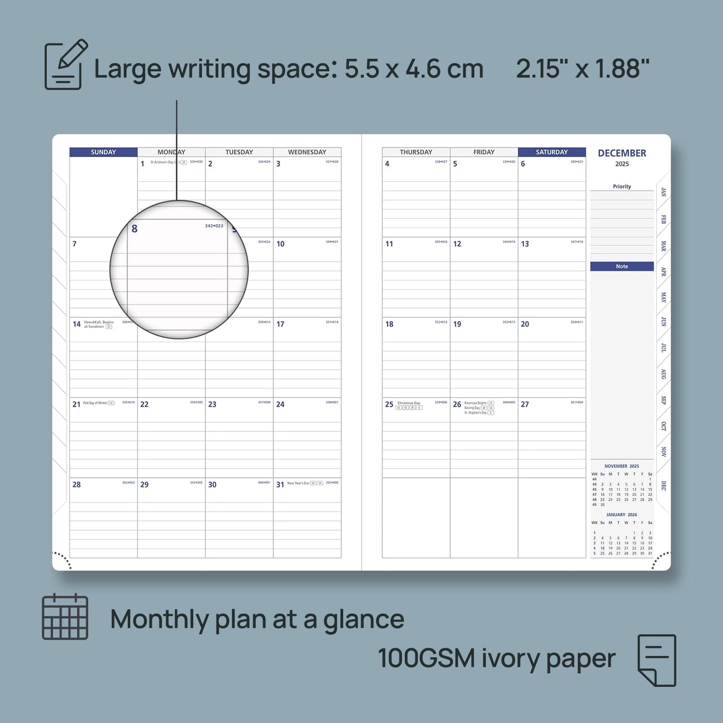 POPRUN Monthly Planner 2026-2027 (Large-8.25'' x 11.75''), 16 Months Calendaer (Dec 2025-Mar 2027) Appointment Book with Stair Tabs, Inner Pockets, Pen Holder, PU Leather Softcover - Dark Green