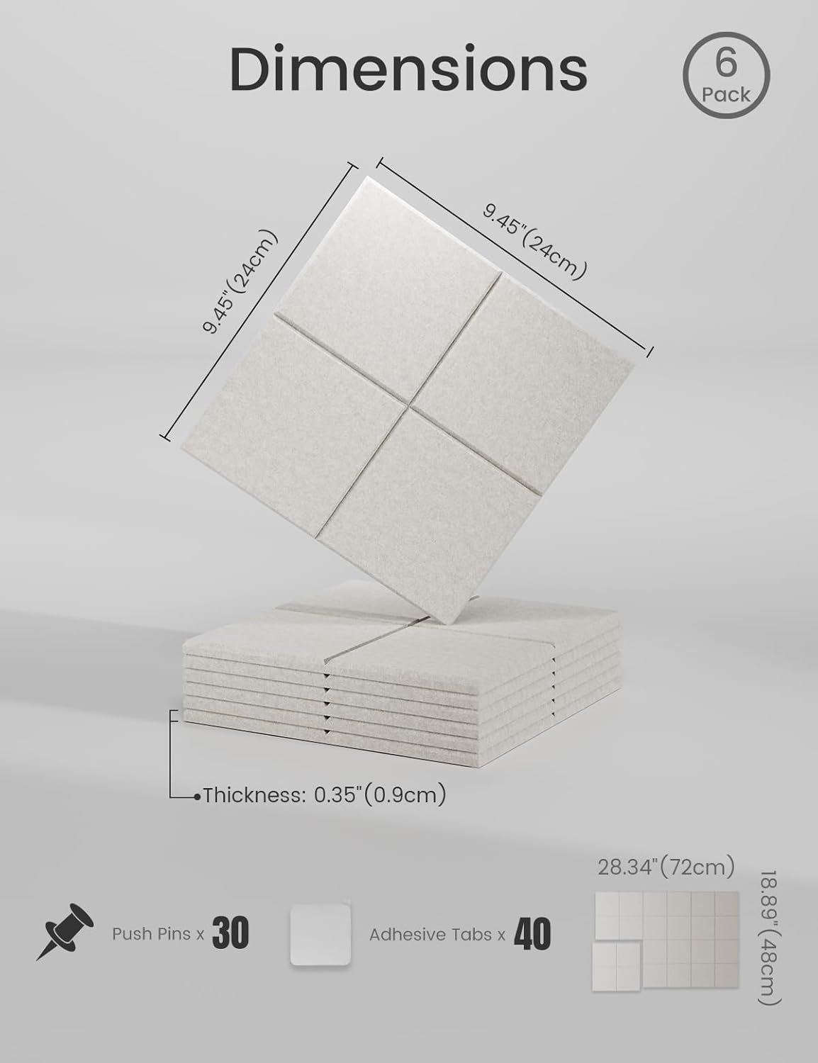 Felt Bulletin Board Tiles -28"x18" Cork Board Alternative for Office Decor, Push Pin Board Wall Organizer 6-Pack - Oatmeal