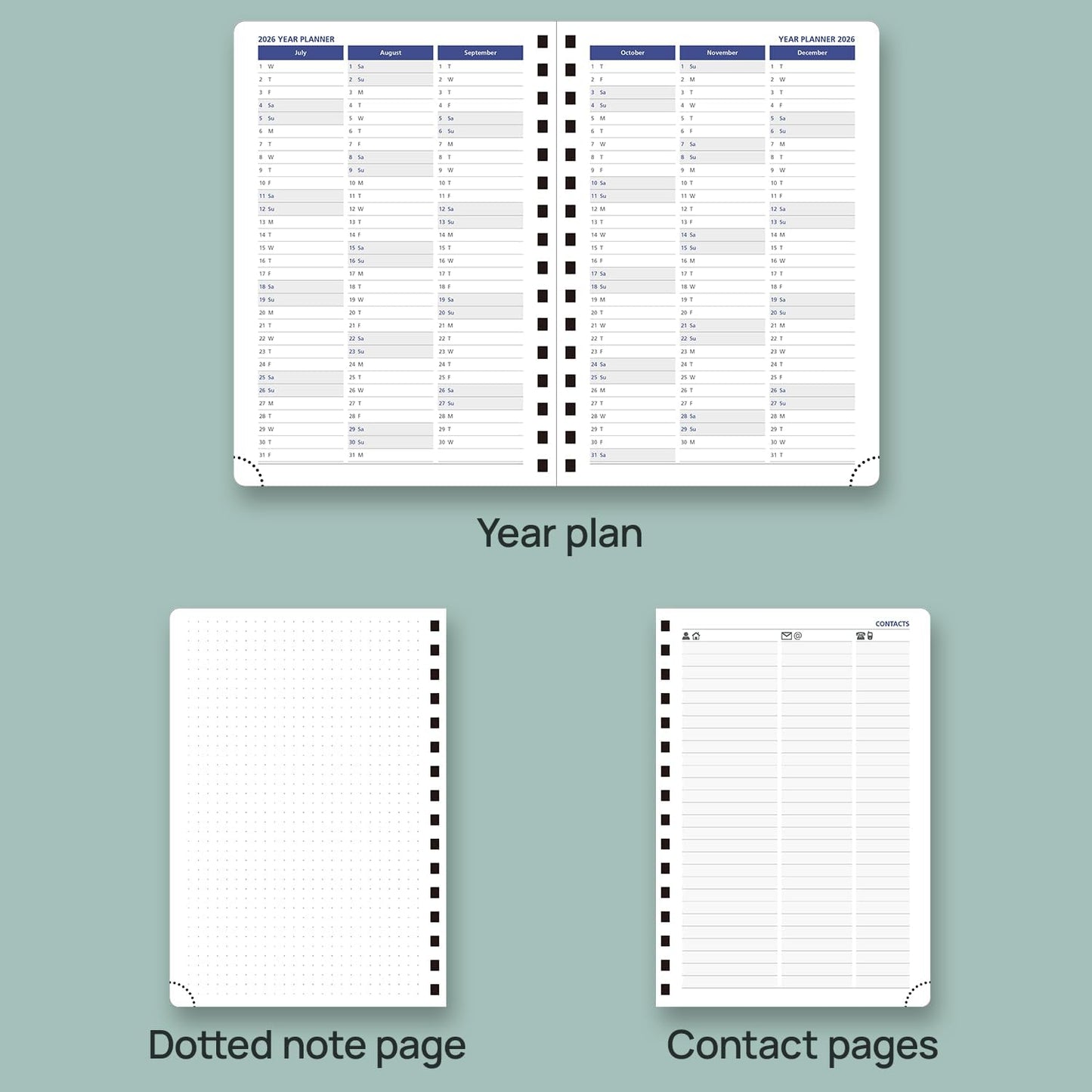 POPRUN Daily Planner 2025-2026 One Page per Day (6'' x 8.5'') with Spiral Bound Leather Soft Cover, Academic Year Appointment Book (Jul.2025 - Jun.2026) with Hourly Slots, Inner Pocket- Brown