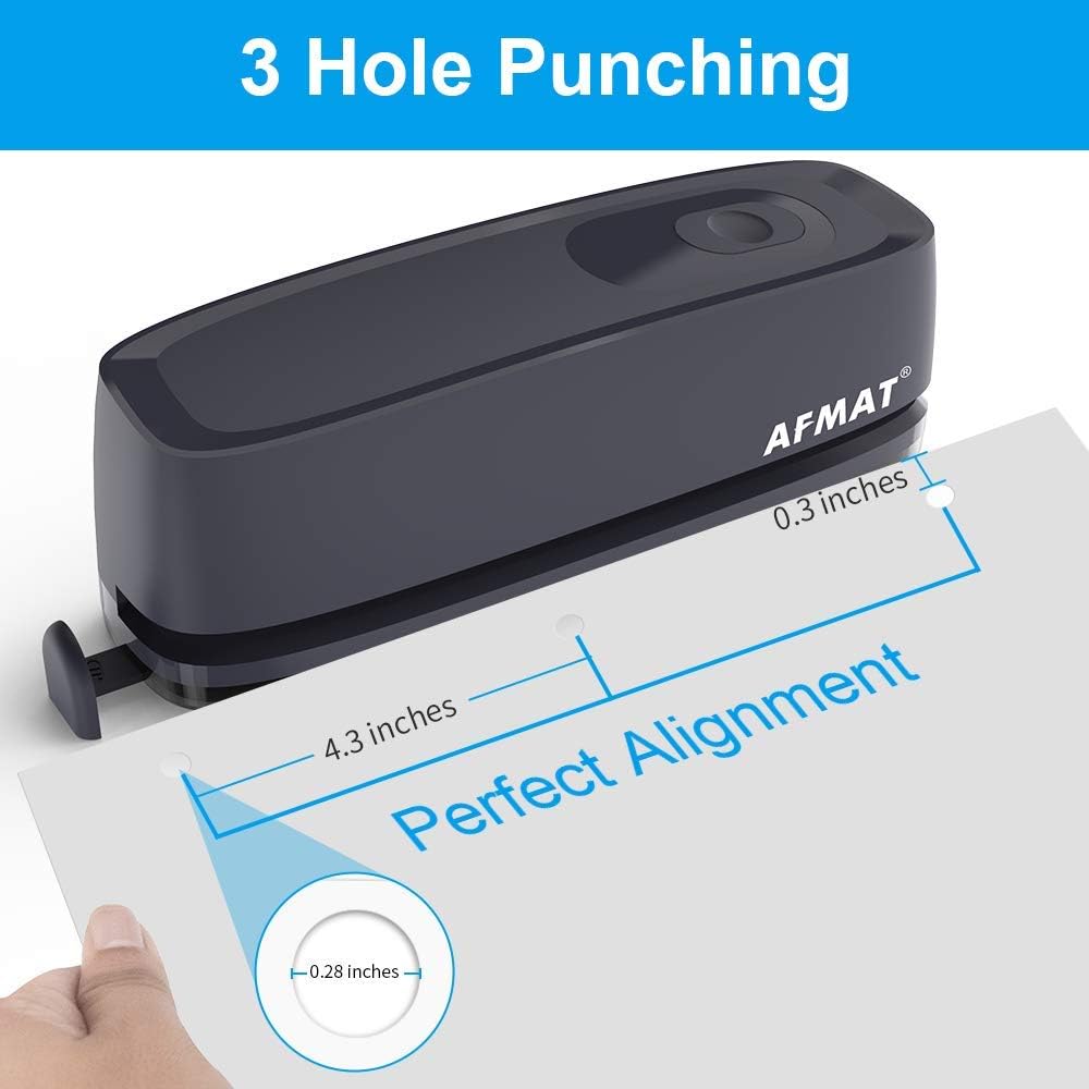 AFMAT 3 Hole Puncher for Paper, Electric Hole Punch 3 Ring, 20-Sheet Paper Punch, AC or Battery Operated, Effortless Punching, Long Lasting Paper Punch for Office School Studio, Gray, Model: HP08