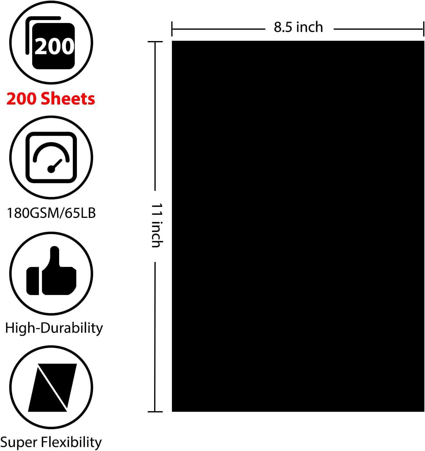 OcePor 200 Sheets Black Cardstock 8.5” x 11”, 65lb/180gsm Black Card Stock, Thick Card Stock Paper, Heavy Cardstock Paper for Printer, Resume, Scrapbooks, Art, Crafts, Business Cards