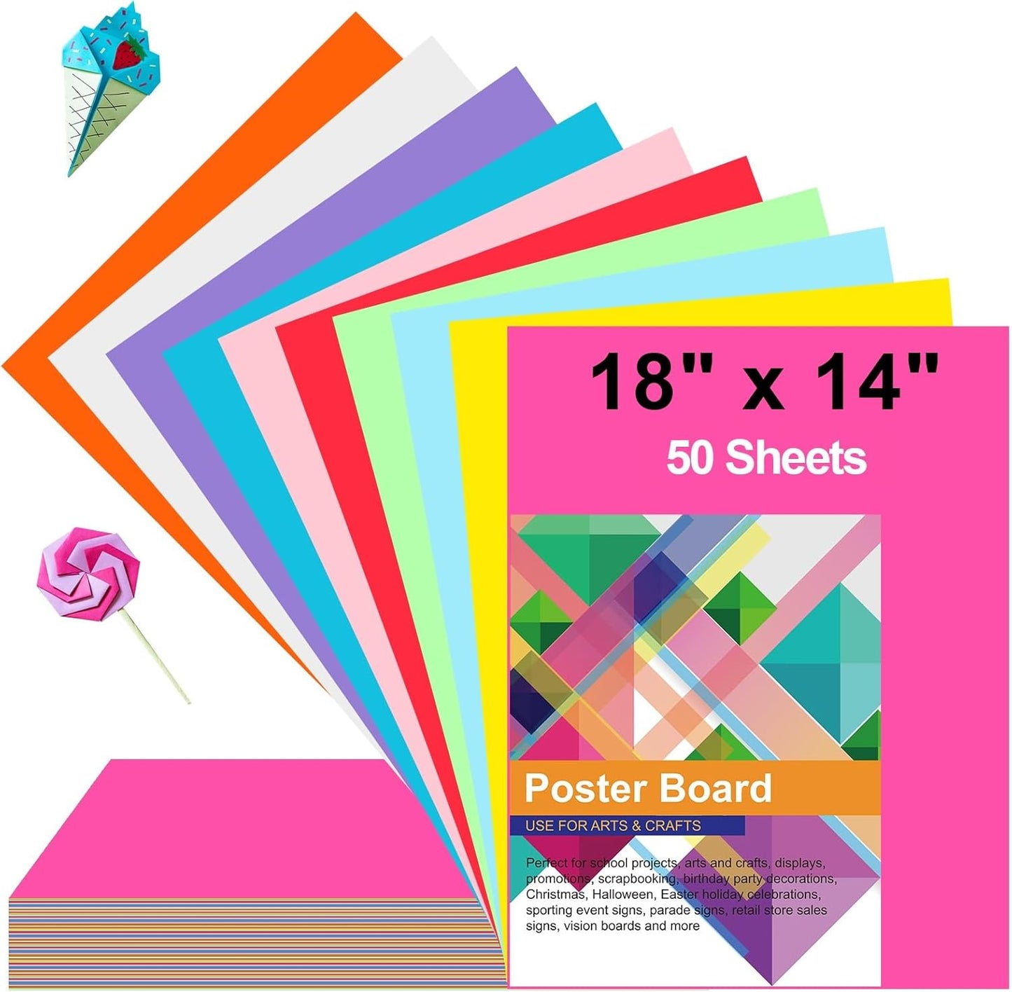 50 Pcs Poster Board Colorful Paper 14x18, ROOKEA Vision Boards Bulk Blank Graphic Display Posterboard Card Paper for Kids School Classroom Arts Craft Projects Drawing Scrapbooking
