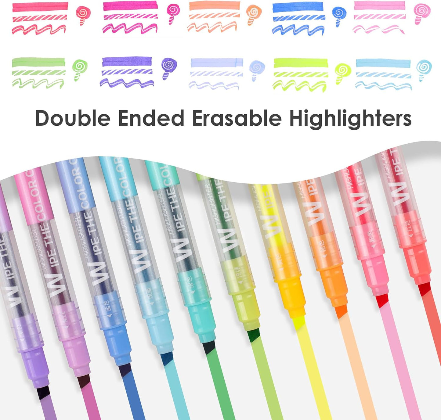 Erasable Highlighters Assorted Colors,10Pcs Chisel Tip Fluorescent And Pastel Erasable Markers,No Bleed Cute Highlighters for Bible,Smooth Writing Erasable pens