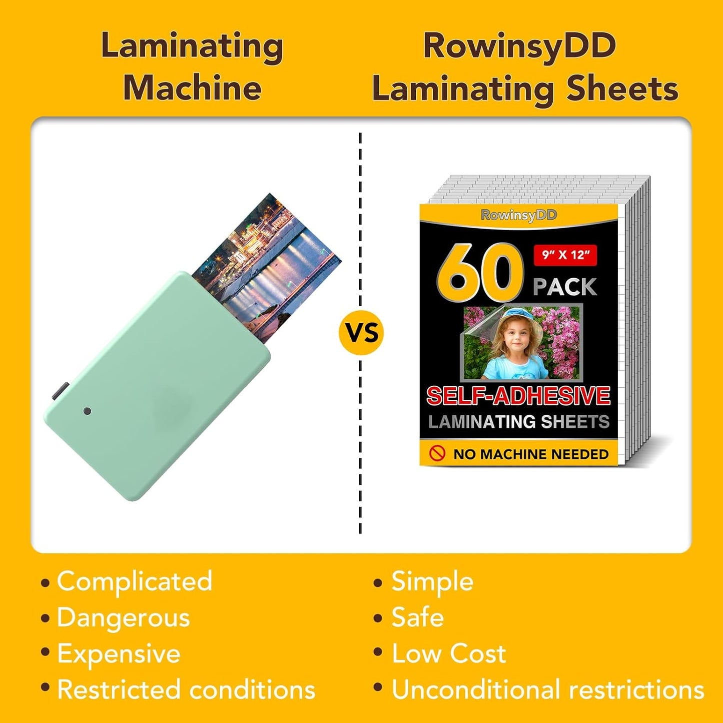 60 PCS Self-Adhesive Laminating Sheets, 9 x 12 Inches Self Adhesive Contact Paper, No Heat No Machine Needed Self Sealing Laminate Sheets