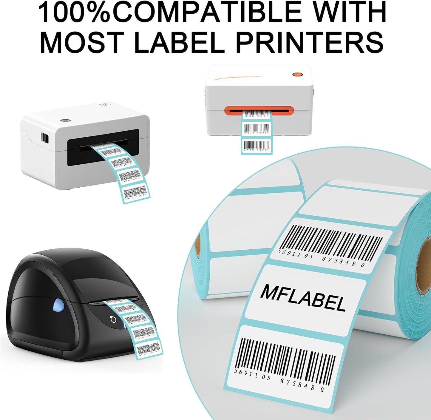 MFLABEL 2.25x1.25 inch Direct Thermal Labels 2-1/4 x 1-1/4 Inch White Thermal Printer Labels for UPC Barcode, Self-Adhesive Address Shipping Thermal Label Stickers 18 Rolls（1 Rolls/1000 Labels）