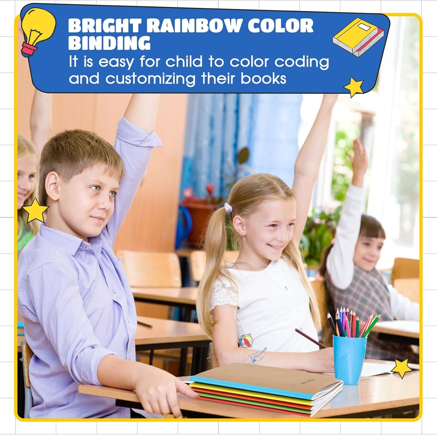 Henoyso 10 Pcs Primary Composition Notebook 9 3/4 x 7 1/2 Inch Kids Journal, Back to School Supplies, K-2 Primary Writing Notebook for Kids Student Draw and Write Story Journal (Bright Color)
