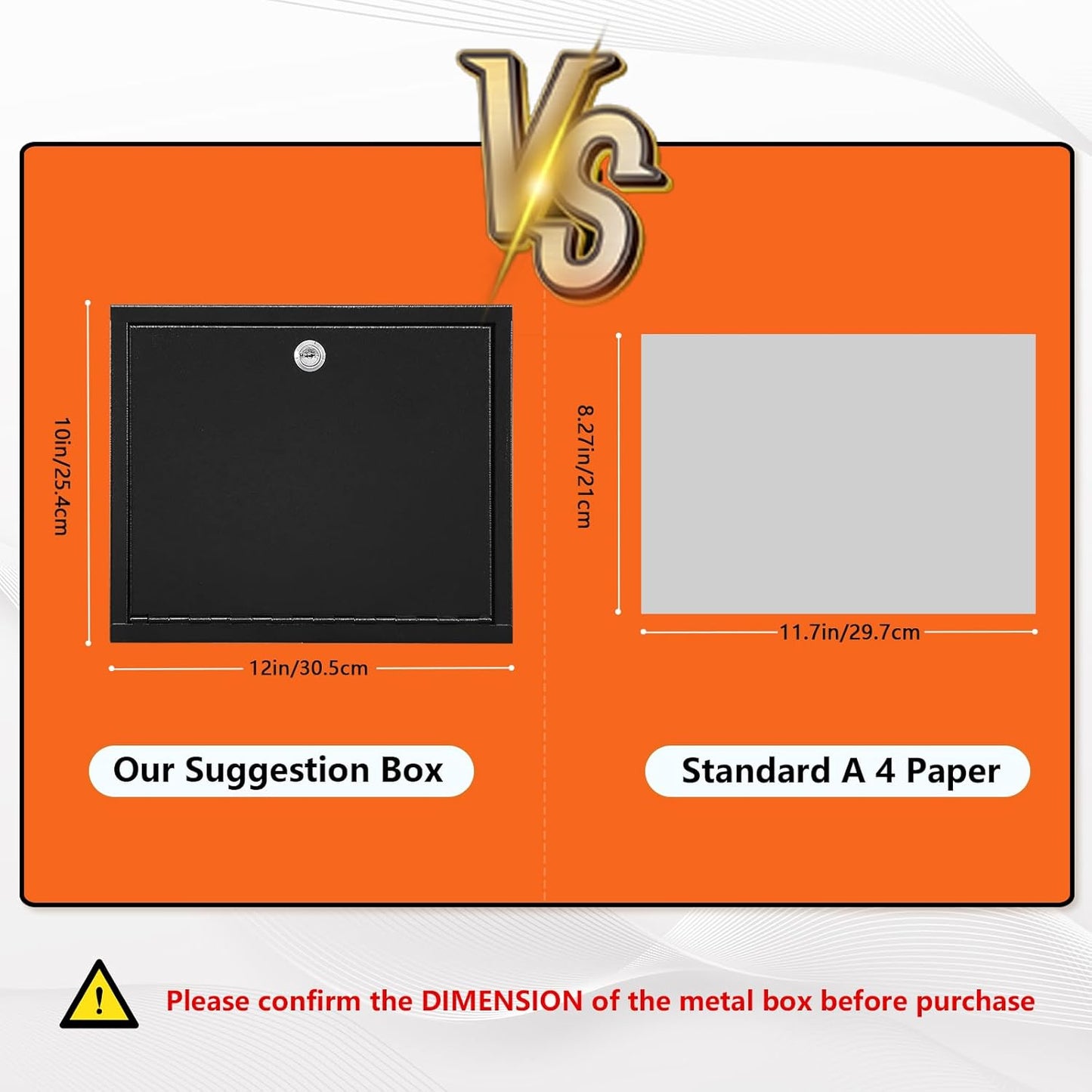 KYODOLED Suggestion Box with Lock and Slot, Wall Mounted Small Mailbox for Office, Key Drop Box with 50 Free Suggestion Cards, Safe Lock Box, Ballot Box, Donation Box, 3W x 10H x 12L Inch, Black