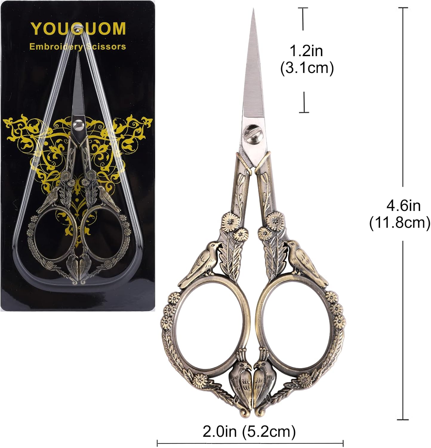 Embroidery Scissors, Small Sharp Pointed Sewing Scissors for Craft Cross Stitch Needlework Artwork Knitting Thread Yarn Detail Cutting Tools, 4.6in Little Bronze Bird Scissor