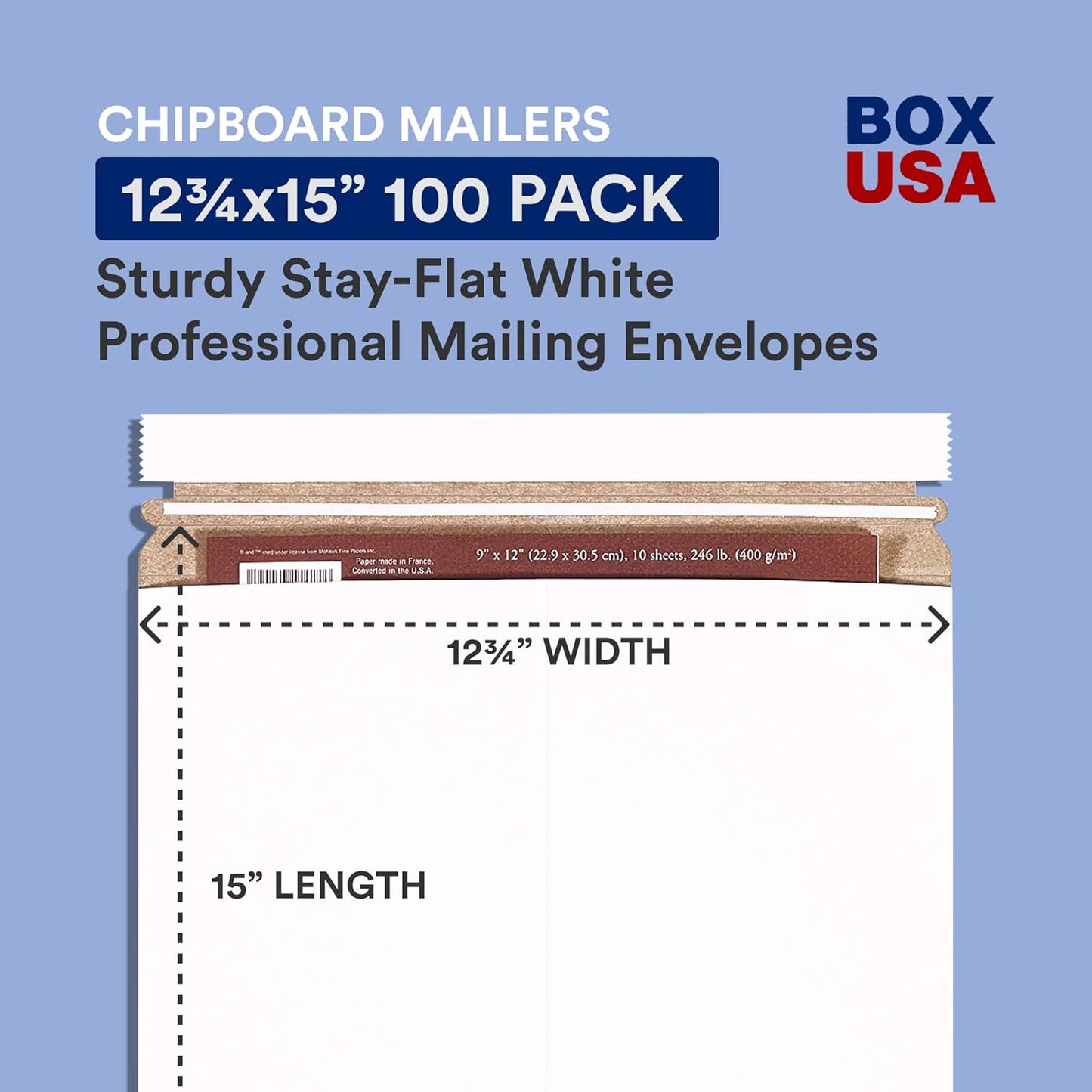 BOX USA StayFlat Mailer, 12.75"L x 15"W, Pack of 100 | Stayflats Envelope Keeping Photo, Document, Artwork Protected During Mailing and Shipping, 12.75x15
