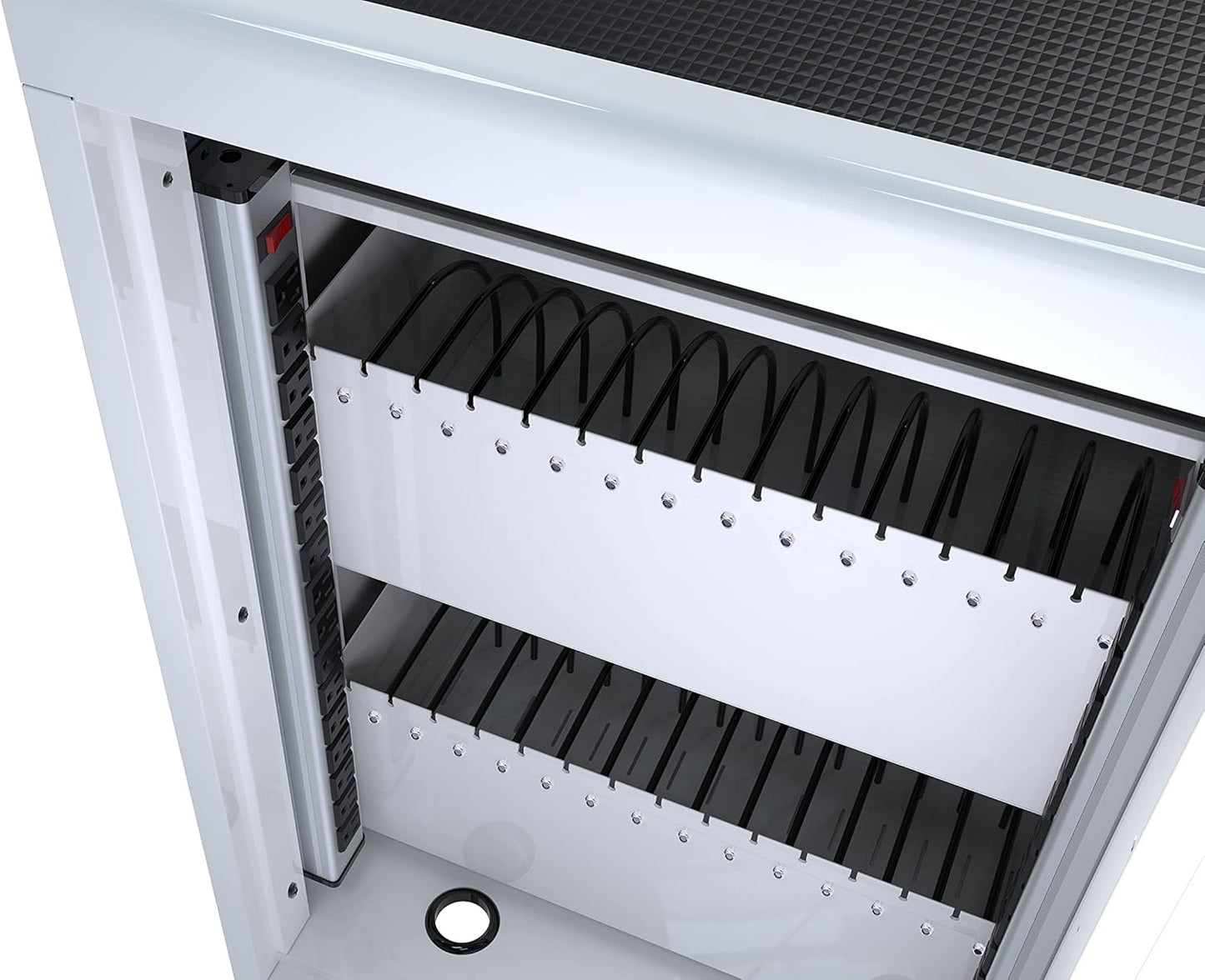 32 Device Charging Cart, Laptop and Tablet Storage Cart, Holds Up to 16.3" with Cord Management, Front and Rear Access Locking, Desktop Charging and Storage Cabinet for Classroom or Office.White