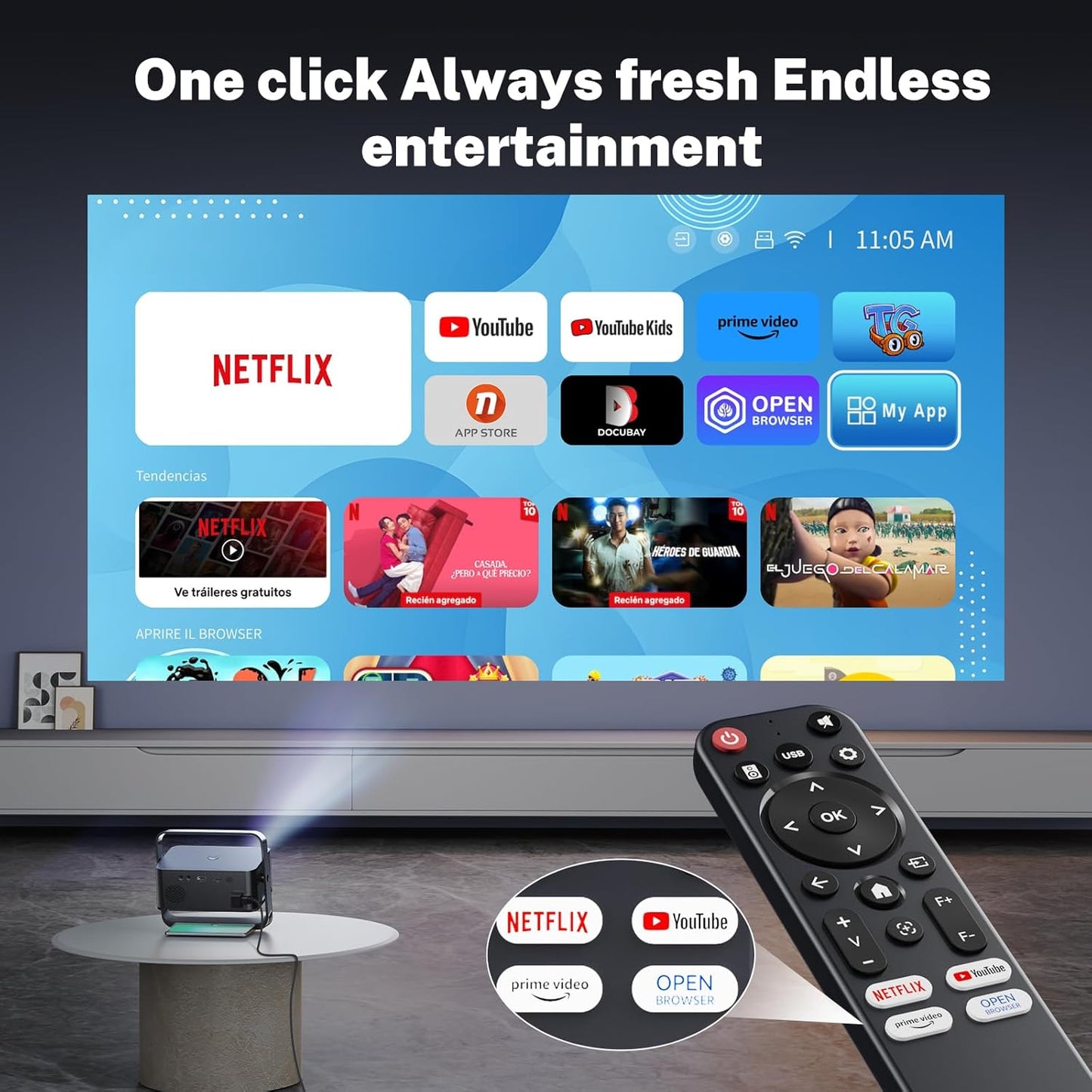 Smart Projector 1080P 4K Support with WIFI 6 and 2-Way Bluetooth 1500ANSI Auto Keystone Electric Focus Mini Projectors Home Theater Movie Outdoor Portable Projector (Black)