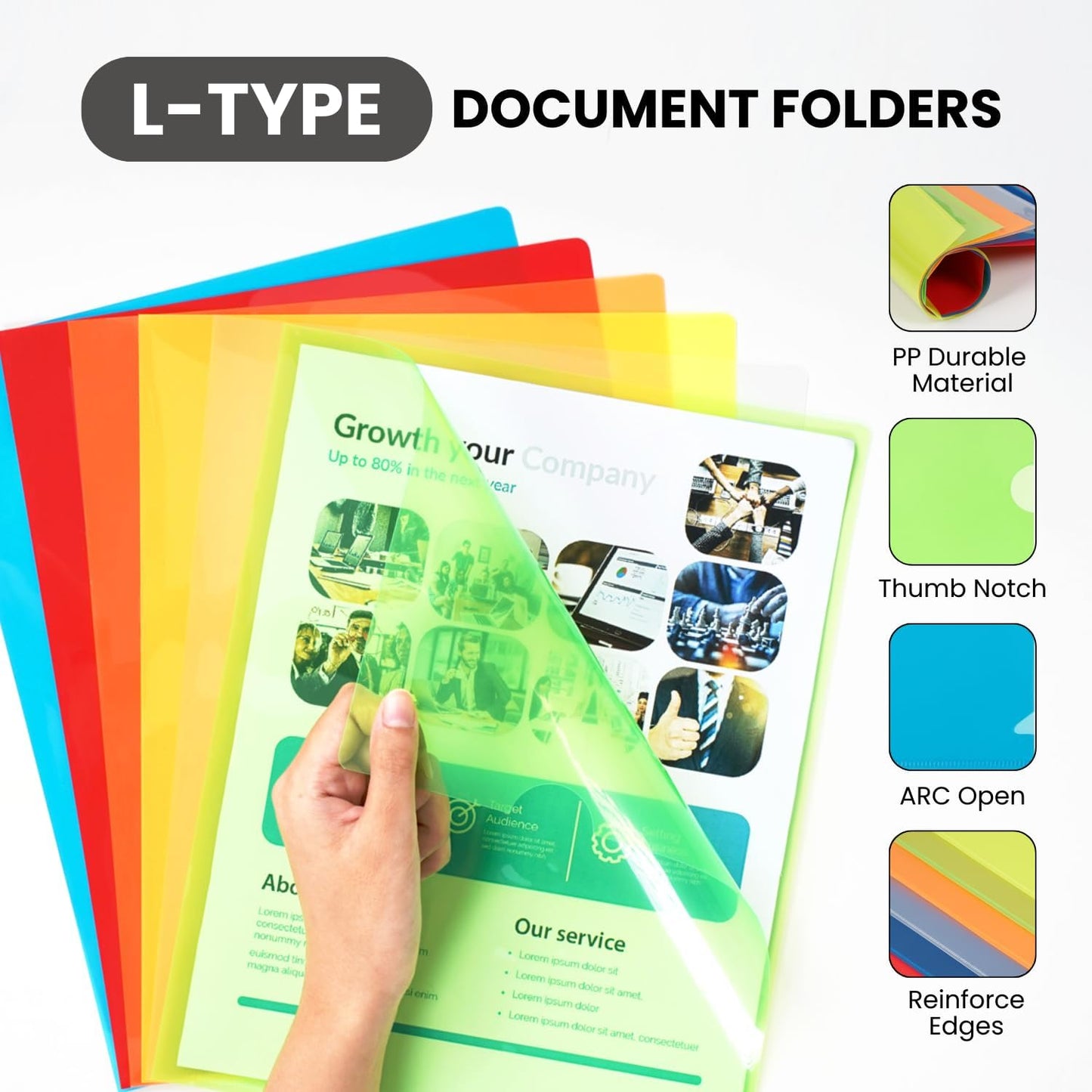 Letter Size Plastic Folders Sleeves - 48 Pack, Clear Transparent Page Protectors, Heavyweight - FLEXOFFICE - for Paper 8.5x11 inch, Project Pockets Poly Sleeve Folders with L-Type Designed, Acid-Free
