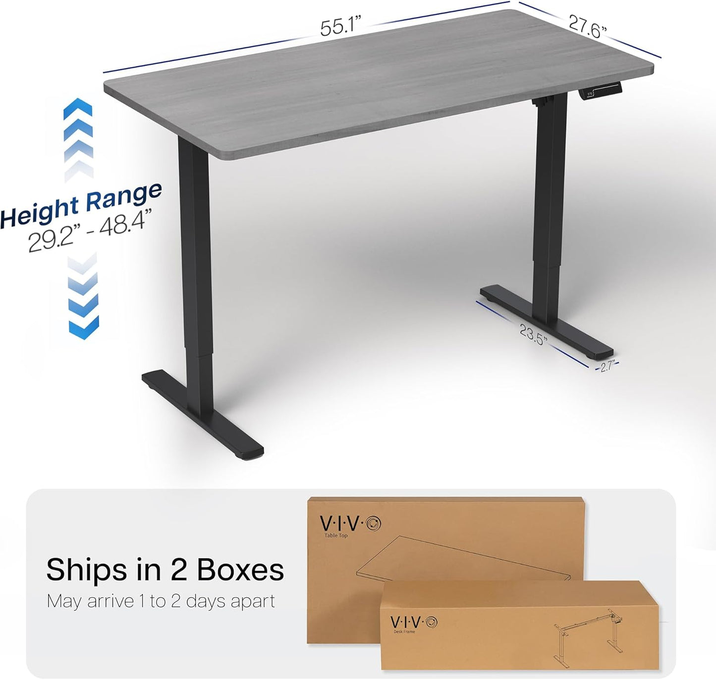 VIVO Electric 55 x 28 in Standing Desk, Memory Height Adjustment, 1B Series, One-Piece Dark Gray Top, Black Frame, DESK-KIT-1B55G