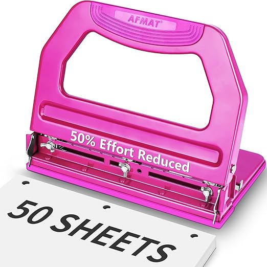 AFMAT 3 Hole Punch Heavy Duty, 9/32" Holes, 50-Sheet Hole Puncher 3 Ring by AFMAT