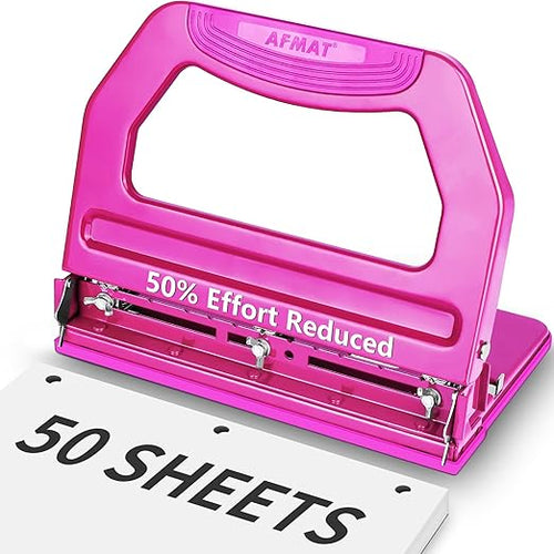 AFMAT 3 Hole Punch Heavy Duty, 9/32" Holes, 50-Sheet Hole Puncher 3 Ring by AFMAT