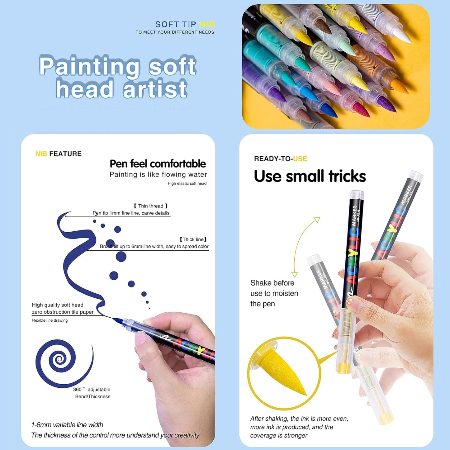 120 Color Paint Markers, Soft Brush Tip Acrylic Paint Pens, Quick-Drying Waterproof Markers for Canvas, Rock, Wood, Stone, Glass, Ceramic, Fabric Painting