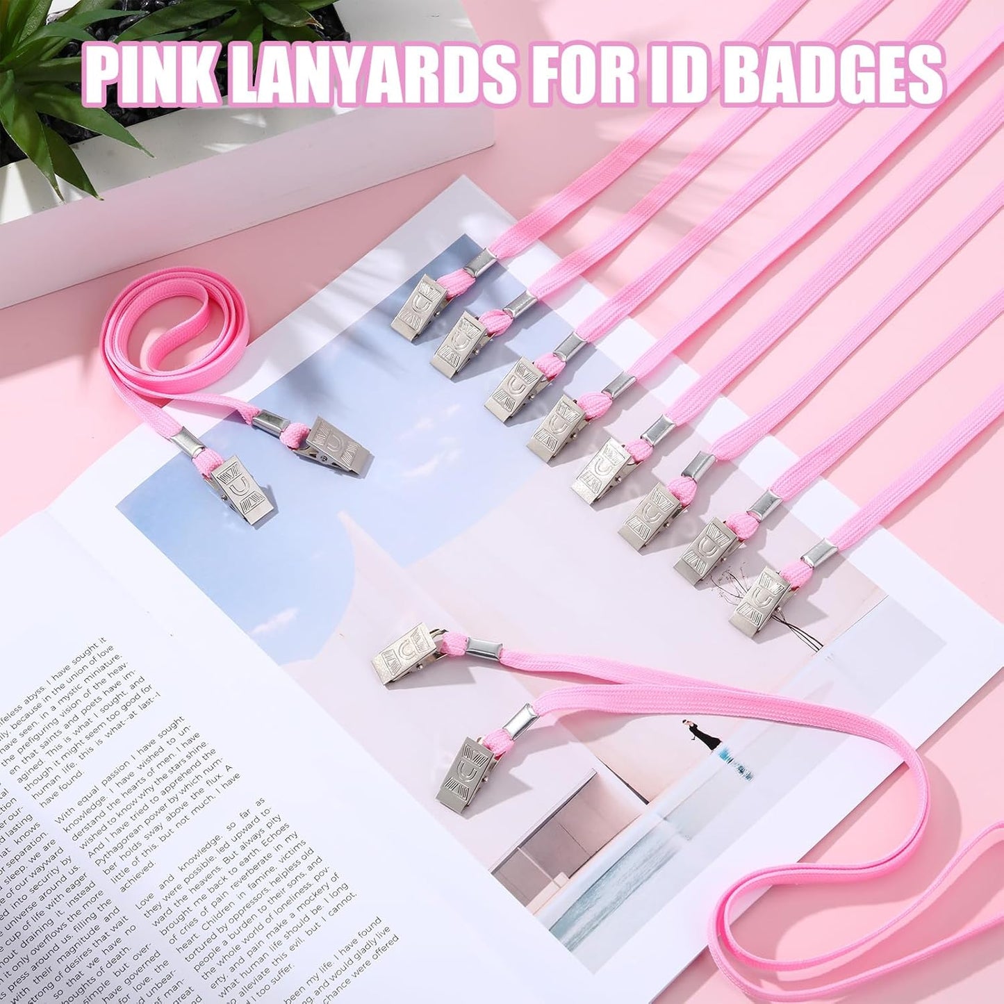 Patelai 100 Pack Double Clip Lanyards Bulk Face Mask Lanyard Twist Free 2 Hook Design Adjustable Badge Neck Strap for Conference Office Class Essential Back to School Gifts ID Card Keychain (Pink)
