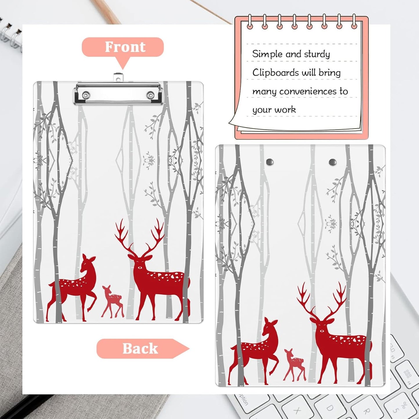 Forest Deer Plastic Clipboards,Cute Fashion Clipboard Decorative 8.5" x 12.5"Standard A4 Size Clipboards,Acrylic Clipboard for Teacher,Social Worker,Students,Nurse,Office Supplies