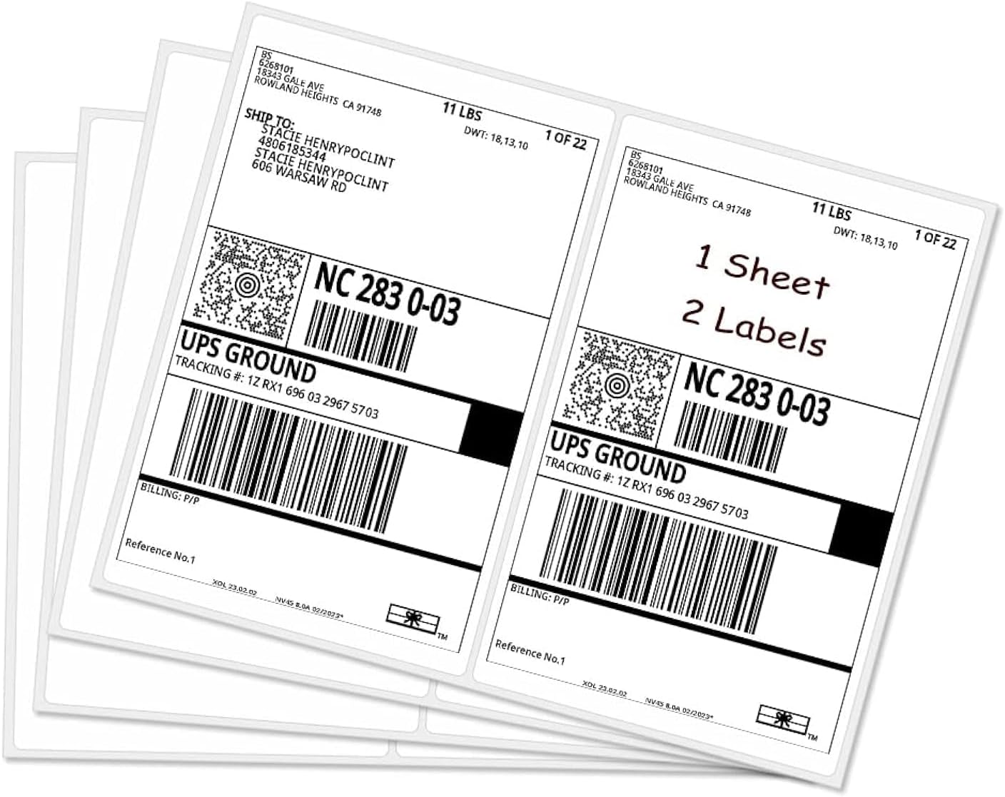 RBHK Half Sheet Self Adhesive Shipping Labels for Laser & Inkjet Printers, 200 Count, Rounded Corner