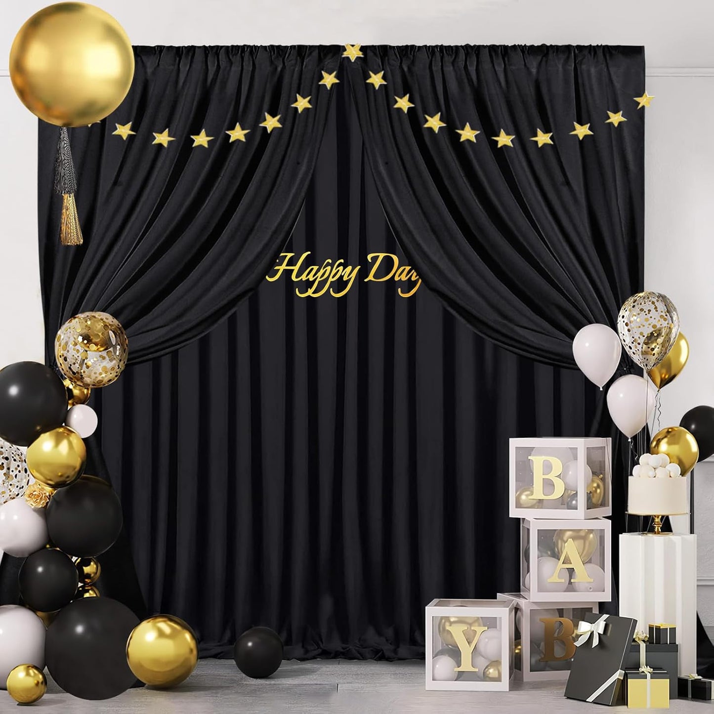 Black Backdrop Curtains 30ft x 10ft: Polyester Photo Backdrop Drapes - 6 Panels 5x10ft for Halloween Party Stage Birthday Background Decoration