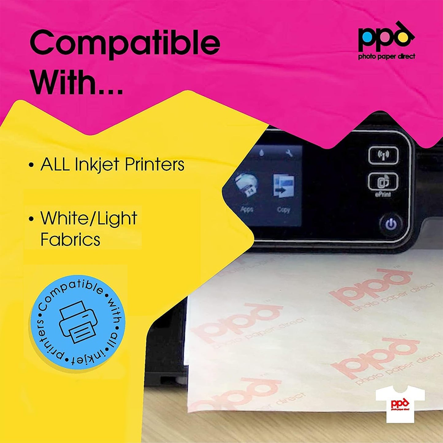 PPD 50 Sheets 8.5x11” - Inkjet Iron-on Heat Transfer Paper for White & Light Fabric and T-Shirts - Premium - PPD-1-50