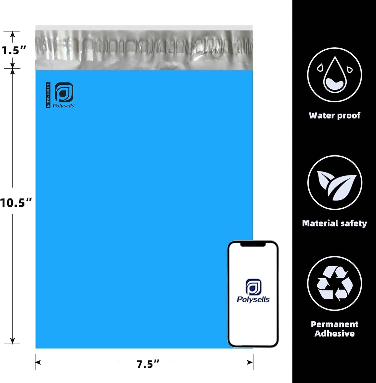 POLYSELLS 1000 pcs 7.5x10.5 Inches Blue Poly Mailers Shipping Envelopes, Strong Adhesive Sealing, Waterproof, and Tear-resistant Postal Mailing Bags for Clothing, Books, and Accessories