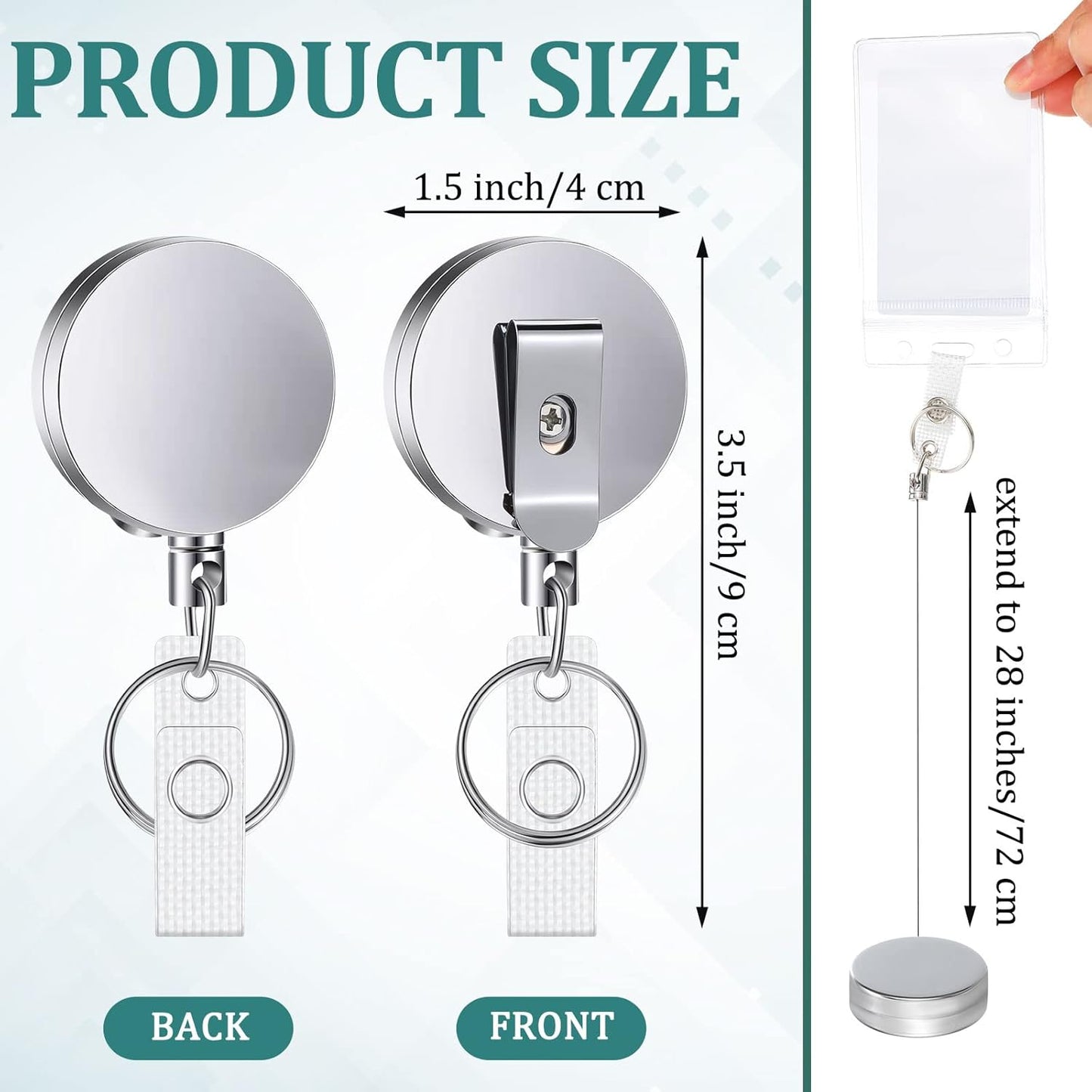 Leelosp 20 Pack Heavy Duty Retractable Badge Holder Reel Metal ID Badge Holder with Belt Clip Keyring Retractable Clip Bulk Card for Work Employee Doctor Nurse Gifts (Glossy Silver)